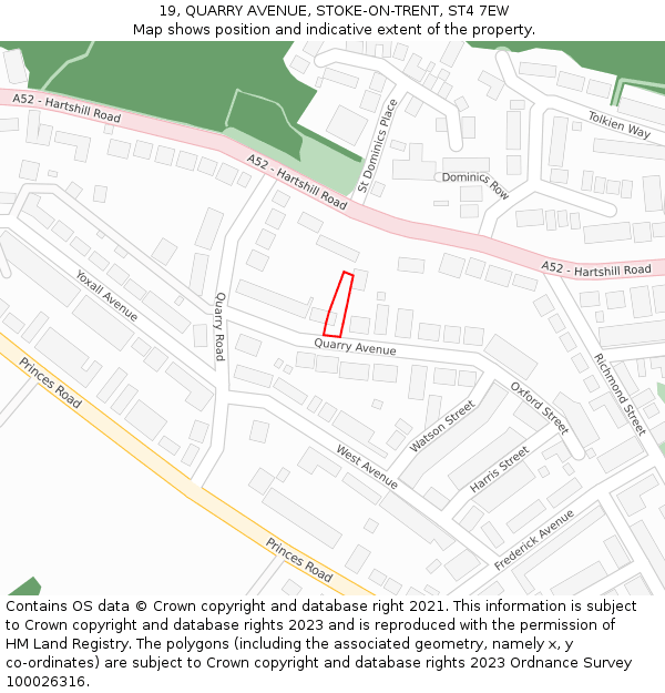 19, QUARRY AVENUE, STOKE-ON-TRENT, ST4 7EW: Location map and indicative extent of plot