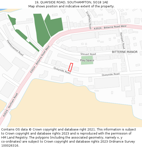 19, QUAYSIDE ROAD, SOUTHAMPTON, SO18 1AE: Location map and indicative extent of plot