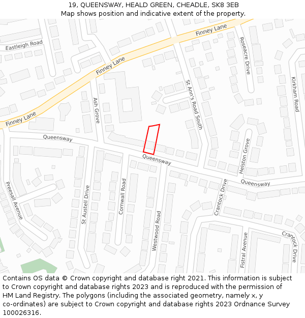 19, QUEENSWAY, HEALD GREEN, CHEADLE, SK8 3EB: Location map and indicative extent of plot