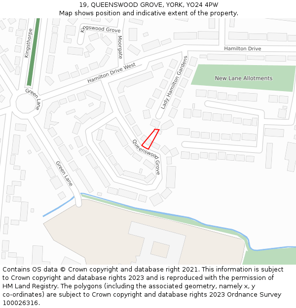 19, QUEENSWOOD GROVE, YORK, YO24 4PW: Location map and indicative extent of plot