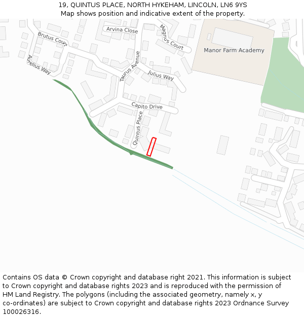 19, QUINTUS PLACE, NORTH HYKEHAM, LINCOLN, LN6 9YS: Location map and indicative extent of plot