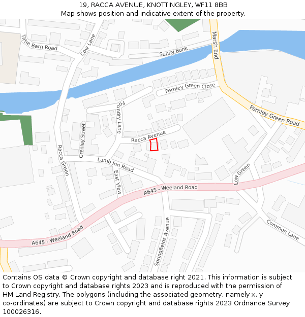 19, RACCA AVENUE, KNOTTINGLEY, WF11 8BB: Location map and indicative extent of plot