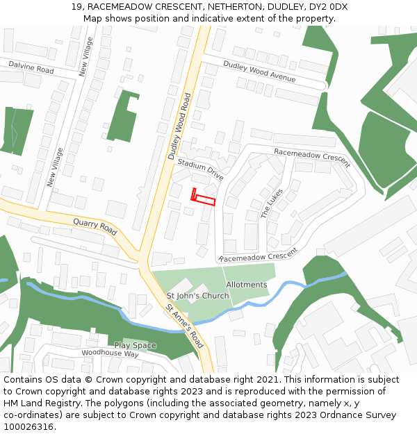 19, RACEMEADOW CRESCENT, NETHERTON, DUDLEY, DY2 0DX: Location map and indicative extent of plot