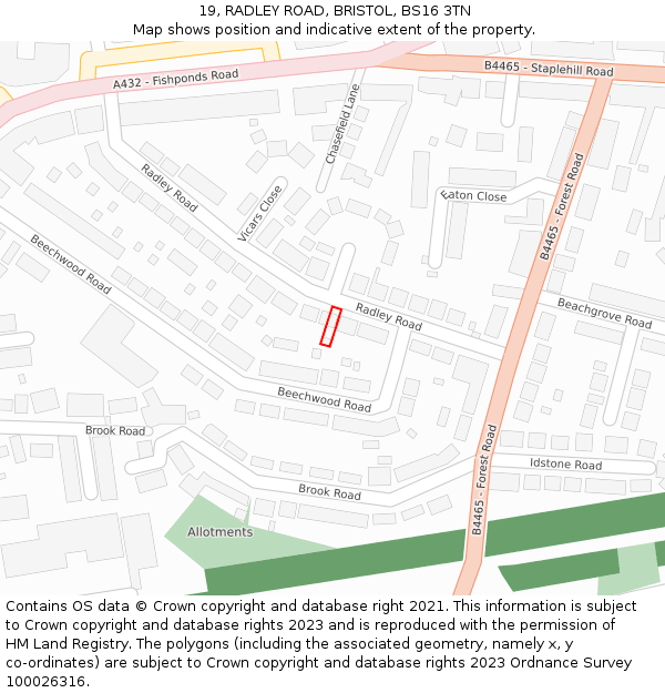 19, RADLEY ROAD, BRISTOL, BS16 3TN: Location map and indicative extent of plot