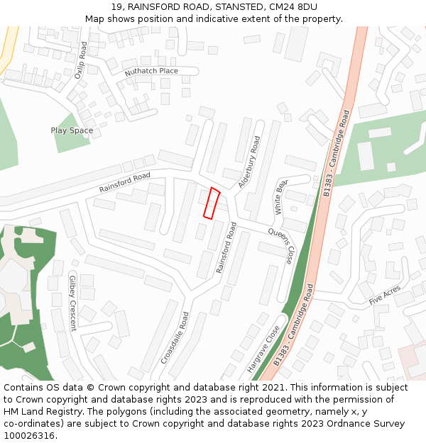 19, RAINSFORD ROAD, STANSTED, CM24 8DU: Location map and indicative extent of plot