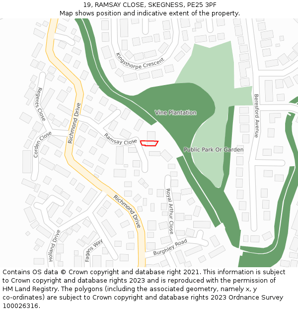 19, RAMSAY CLOSE, SKEGNESS, PE25 3PF: Location map and indicative extent of plot