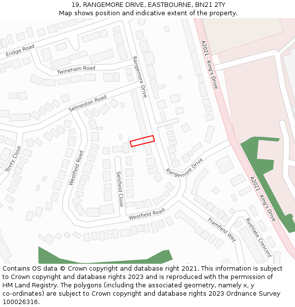 19, RANGEMORE DRIVE, EASTBOURNE, BN21 2TY: Location map and indicative extent of plot