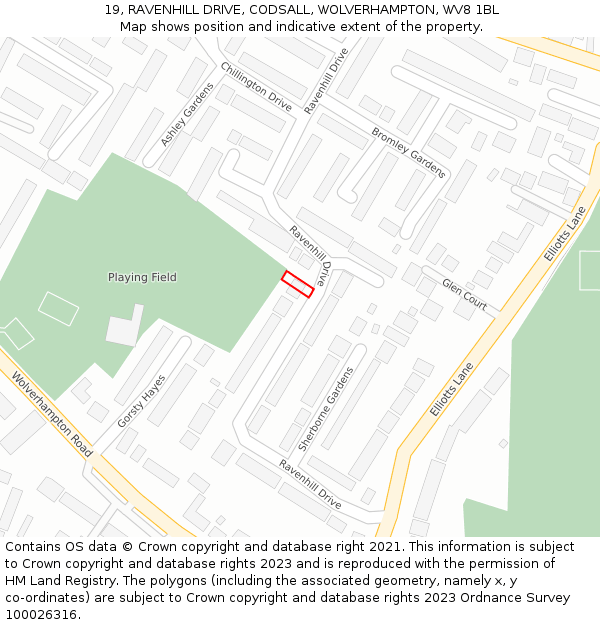 19, RAVENHILL DRIVE, CODSALL, WOLVERHAMPTON, WV8 1BL: Location map and indicative extent of plot