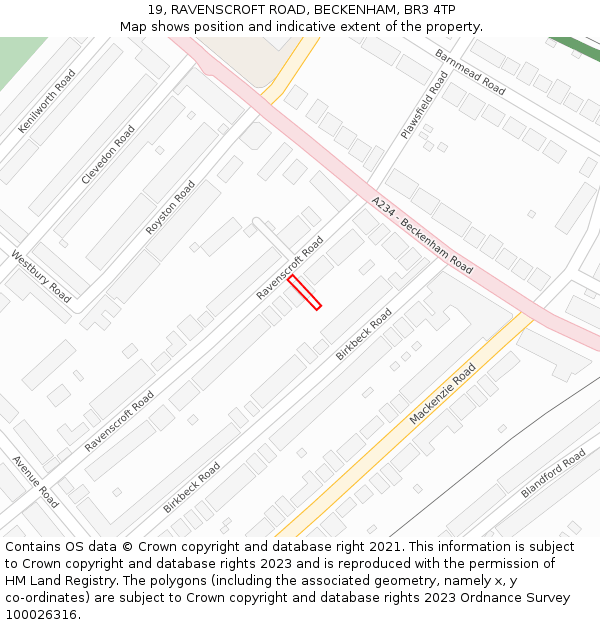 19, RAVENSCROFT ROAD, BECKENHAM, BR3 4TP: Location map and indicative extent of plot