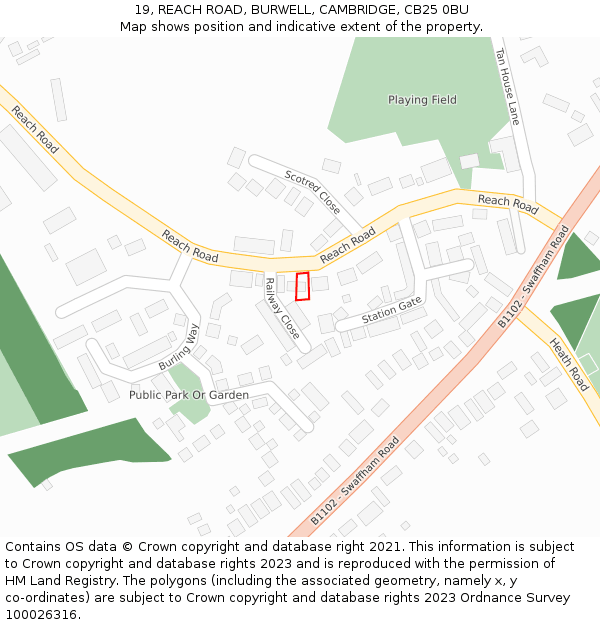 19, REACH ROAD, BURWELL, CAMBRIDGE, CB25 0BU: Location map and indicative extent of plot