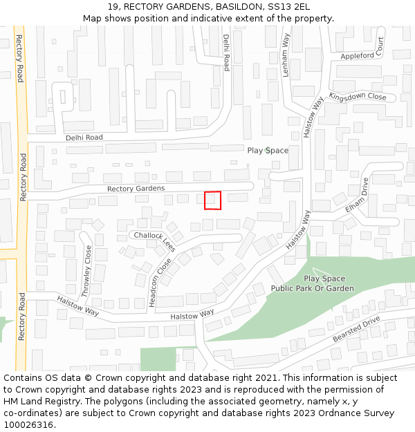 19, RECTORY GARDENS, BASILDON, SS13 2EL: Location map and indicative extent of plot