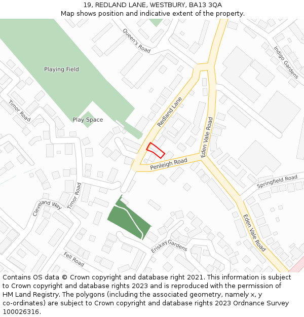 19, REDLAND LANE, WESTBURY, BA13 3QA: Location map and indicative extent of plot