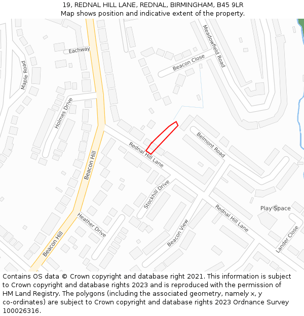 19, REDNAL HILL LANE, REDNAL, BIRMINGHAM, B45 9LR: Location map and indicative extent of plot