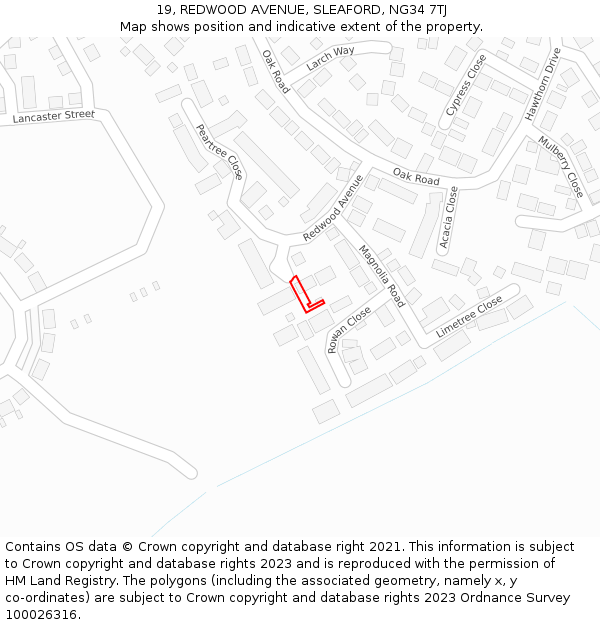 19, REDWOOD AVENUE, SLEAFORD, NG34 7TJ: Location map and indicative extent of plot