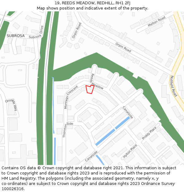 19, REEDS MEADOW, REDHILL, RH1 2FJ: Location map and indicative extent of plot