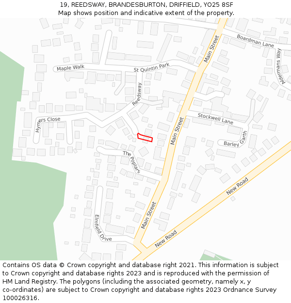 19, REEDSWAY, BRANDESBURTON, DRIFFIELD, YO25 8SF: Location map and indicative extent of plot