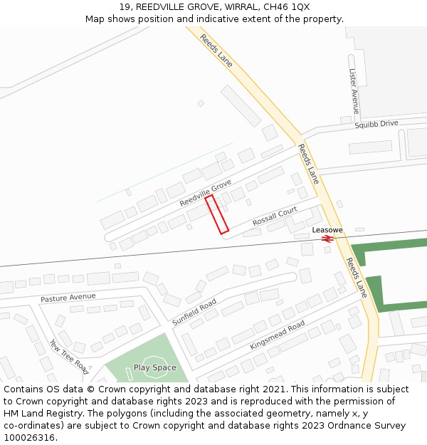 19, REEDVILLE GROVE, WIRRAL, CH46 1QX: Location map and indicative extent of plot