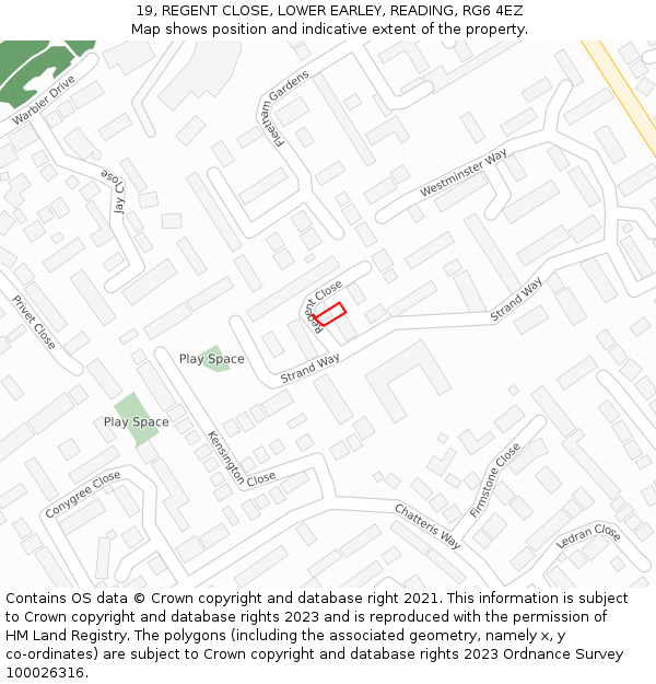 19, REGENT CLOSE, LOWER EARLEY, READING, RG6 4EZ: Location map and indicative extent of plot