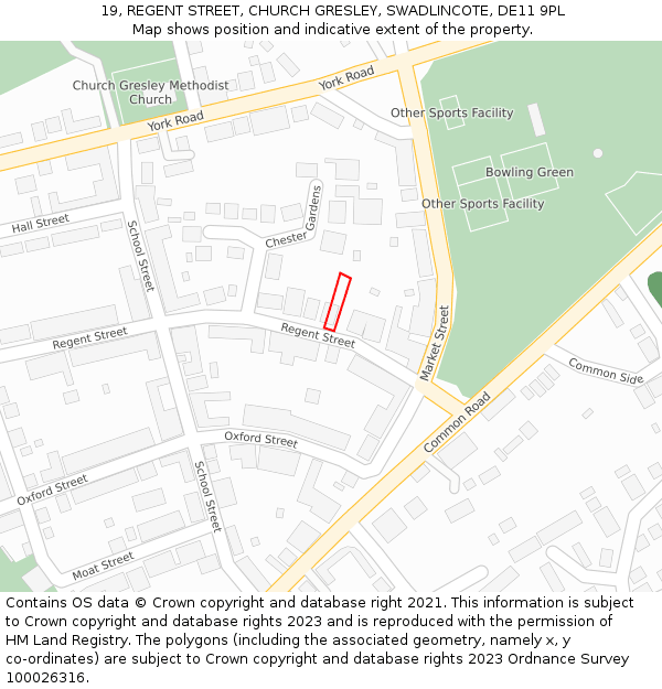 19, REGENT STREET, CHURCH GRESLEY, SWADLINCOTE, DE11 9PL: Location map and indicative extent of plot