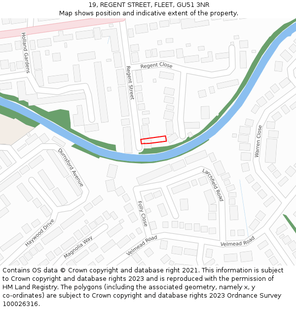 19, REGENT STREET, FLEET, GU51 3NR: Location map and indicative extent of plot