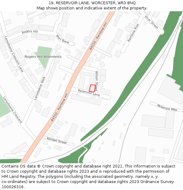 19, RESERVOIR LANE, WORCESTER, WR3 8NQ: Location map and indicative extent of plot