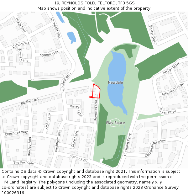 19, REYNOLDS FOLD, TELFORD, TF3 5GS: Location map and indicative extent of plot