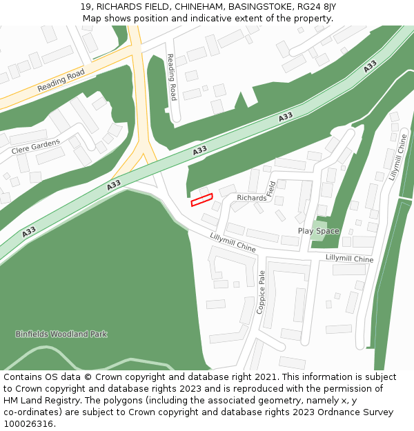 19, RICHARDS FIELD, CHINEHAM, BASINGSTOKE, RG24 8JY: Location map and indicative extent of plot