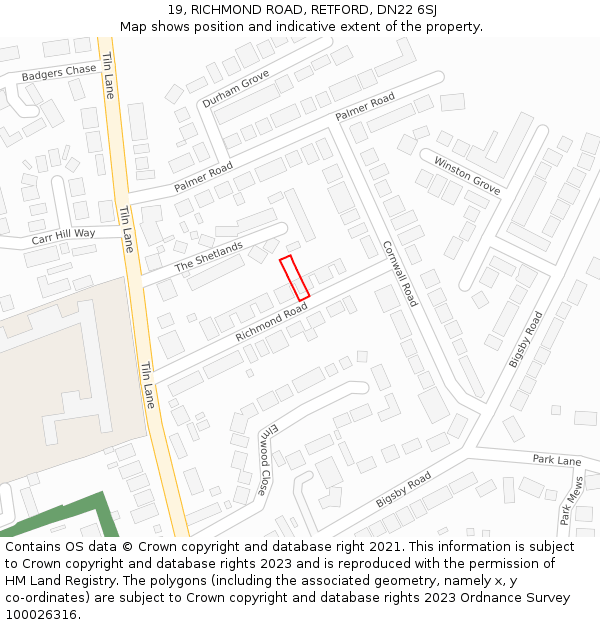 19, RICHMOND ROAD, RETFORD, DN22 6SJ: Location map and indicative extent of plot