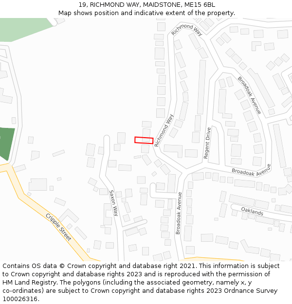 19, RICHMOND WAY, MAIDSTONE, ME15 6BL: Location map and indicative extent of plot