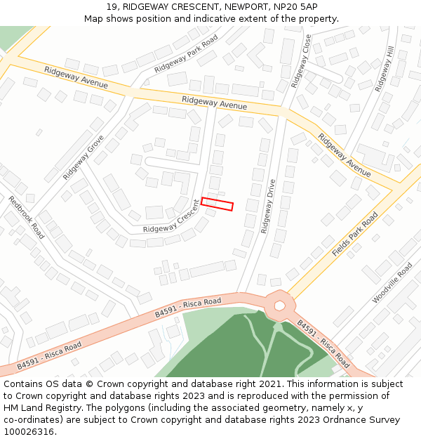 19, RIDGEWAY CRESCENT, NEWPORT, NP20 5AP: Location map and indicative extent of plot