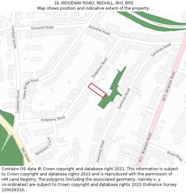 19, RIDGEWAY ROAD, REDHILL, RH1 6PQ: Location map and indicative extent of plot