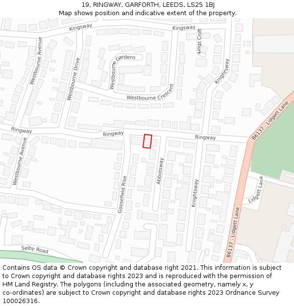 19, RINGWAY, GARFORTH, LEEDS, LS25 1BJ: Location map and indicative extent of plot