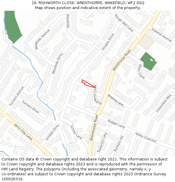 19, RISHWORTH CLOSE, WRENTHORPE, WAKEFIELD, WF2 0SQ: Location map and indicative extent of plot