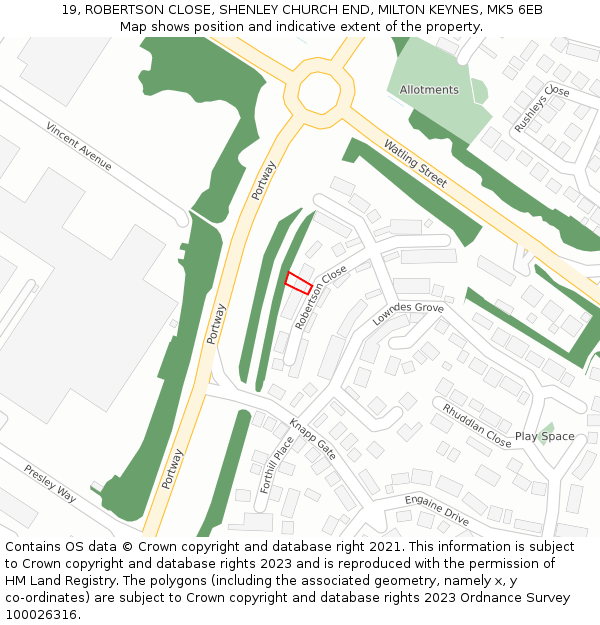 19, ROBERTSON CLOSE, SHENLEY CHURCH END, MILTON KEYNES, MK5 6EB: Location map and indicative extent of plot