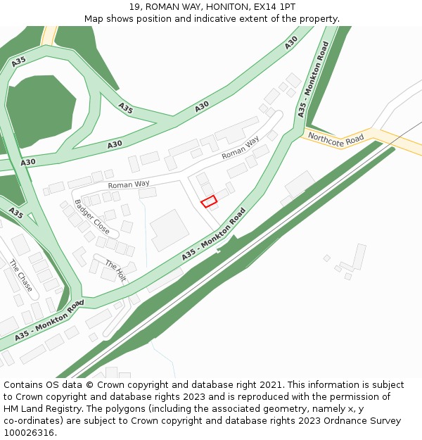 19, ROMAN WAY, HONITON, EX14 1PT: Location map and indicative extent of plot