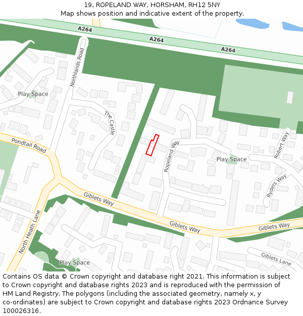 19, ROPELAND WAY, HORSHAM, RH12 5NY: Location map and indicative extent of plot