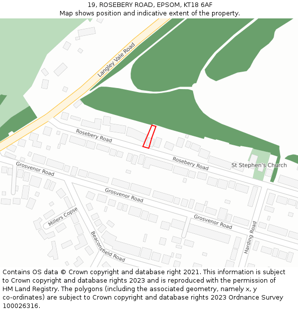 19, ROSEBERY ROAD, EPSOM, KT18 6AF: Location map and indicative extent of plot