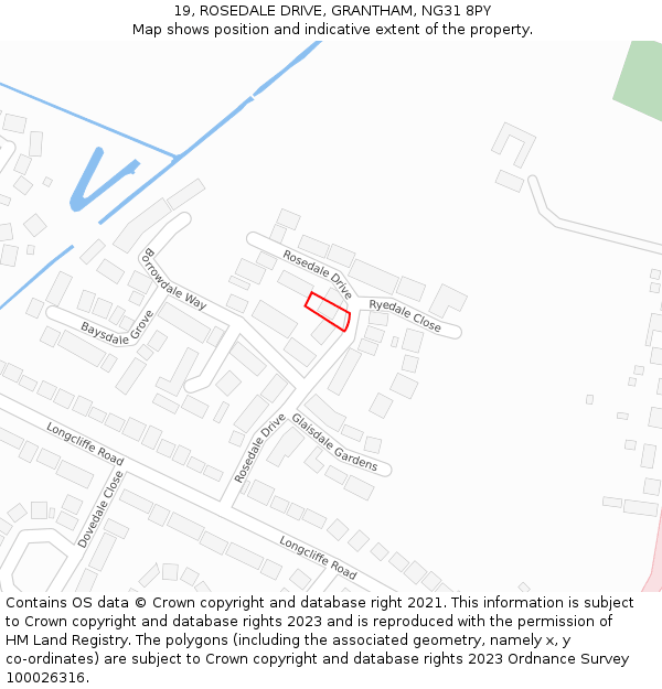 19, ROSEDALE DRIVE, GRANTHAM, NG31 8PY: Location map and indicative extent of plot