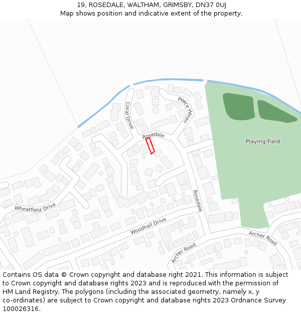 19, ROSEDALE, WALTHAM, GRIMSBY, DN37 0UJ: Location map and indicative extent of plot