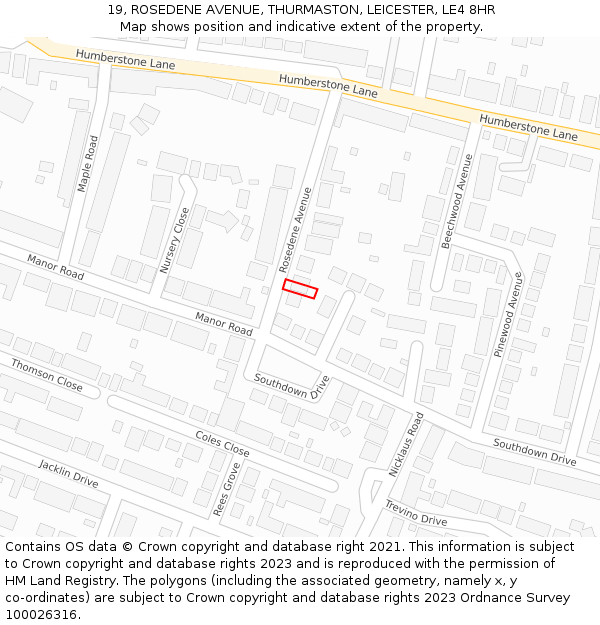 19, ROSEDENE AVENUE, THURMASTON, LEICESTER, LE4 8HR: Location map and indicative extent of plot