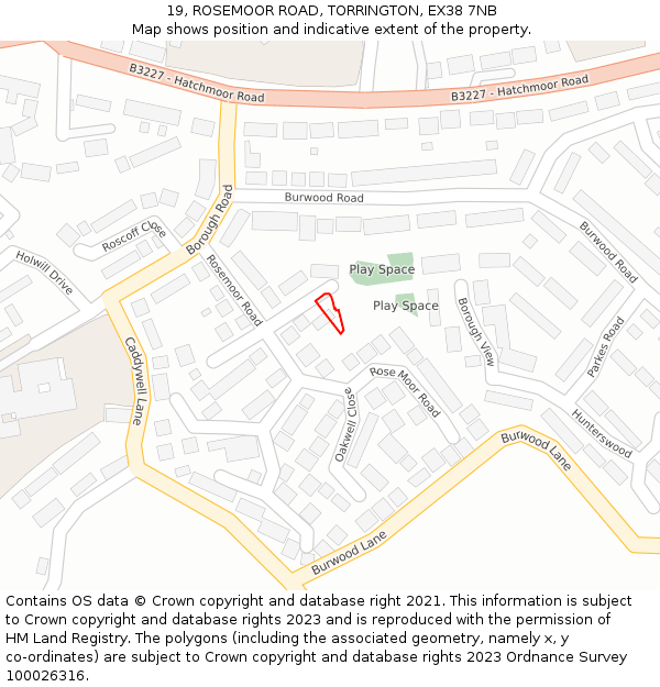 19, ROSEMOOR ROAD, TORRINGTON, EX38 7NB: Location map and indicative extent of plot