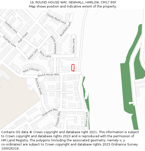 19, ROUND HOUSE WAY, NEWHALL, HARLOW, CM17 9SF: Location map and indicative extent of plot