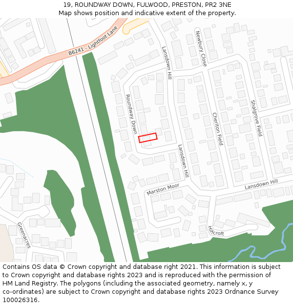 19, ROUNDWAY DOWN, FULWOOD, PRESTON, PR2 3NE: Location map and indicative extent of plot