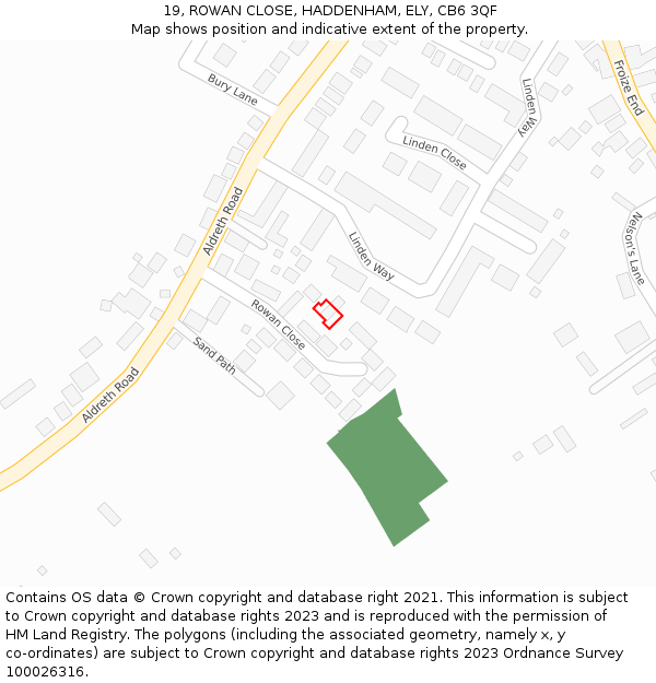 19, ROWAN CLOSE, HADDENHAM, ELY, CB6 3QF: Location map and indicative extent of plot