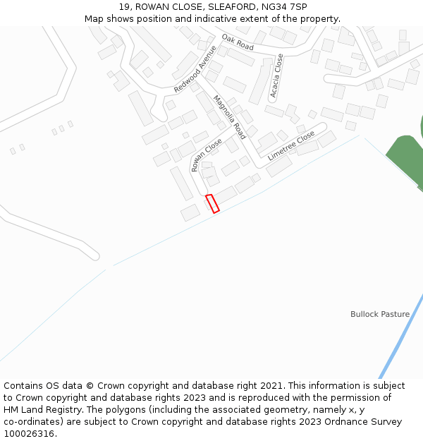 19, ROWAN CLOSE, SLEAFORD, NG34 7SP: Location map and indicative extent of plot