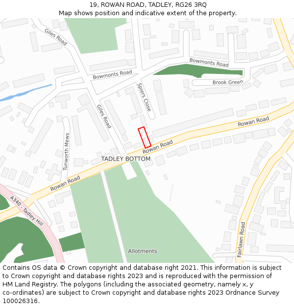 19, ROWAN ROAD, TADLEY, RG26 3RQ: Location map and indicative extent of plot