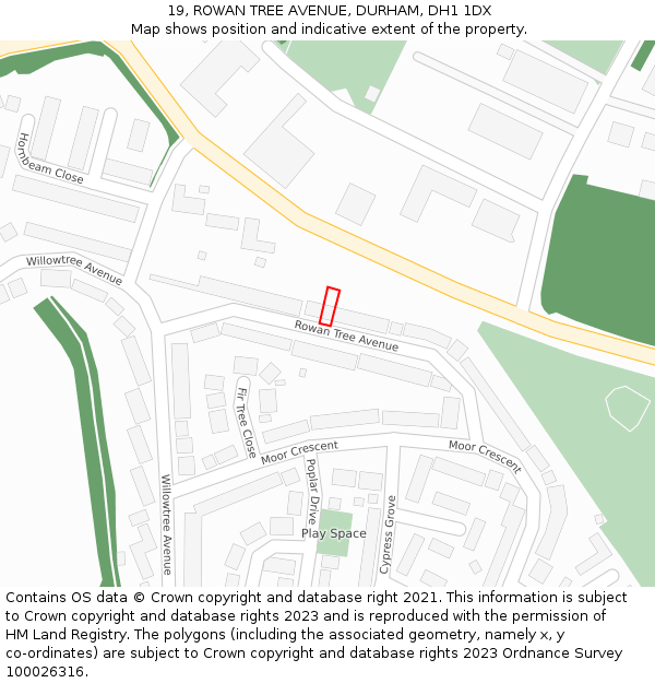 19, ROWAN TREE AVENUE, DURHAM, DH1 1DX: Location map and indicative extent of plot