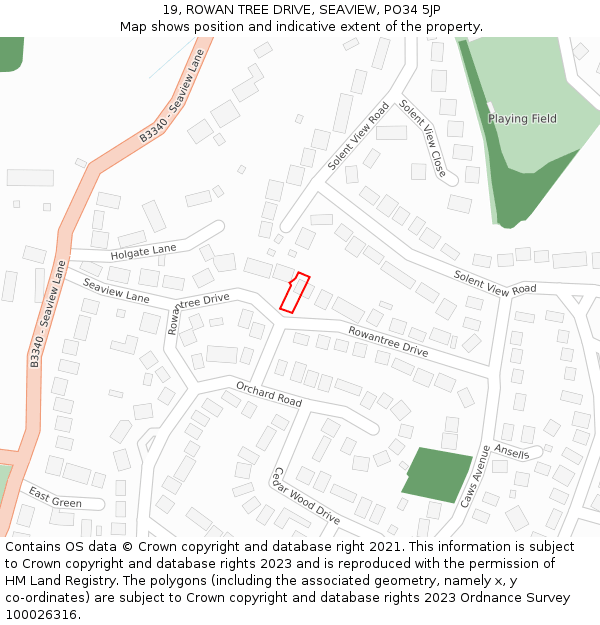 19, ROWAN TREE DRIVE, SEAVIEW, PO34 5JP: Location map and indicative extent of plot