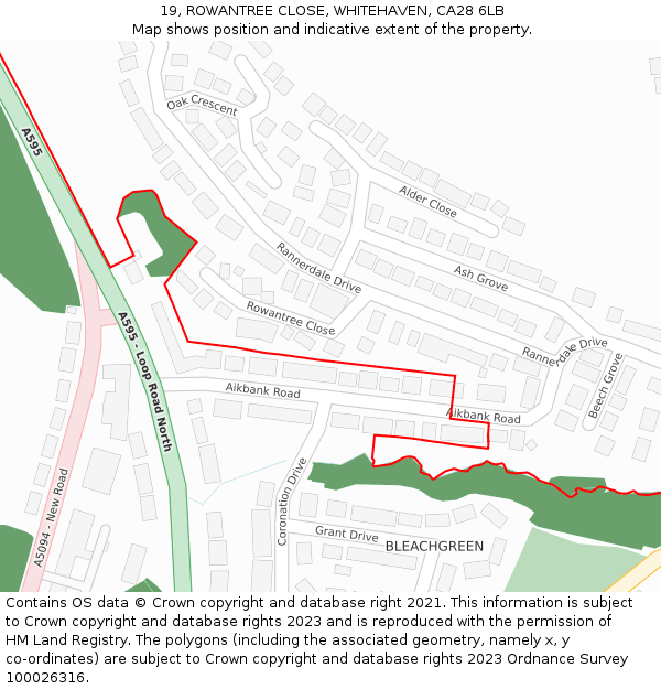 19, ROWANTREE CLOSE, WHITEHAVEN, CA28 6LB: Location map and indicative extent of plot