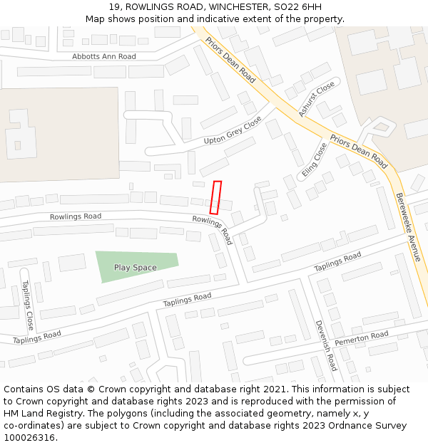 19, ROWLINGS ROAD, WINCHESTER, SO22 6HH: Location map and indicative extent of plot
